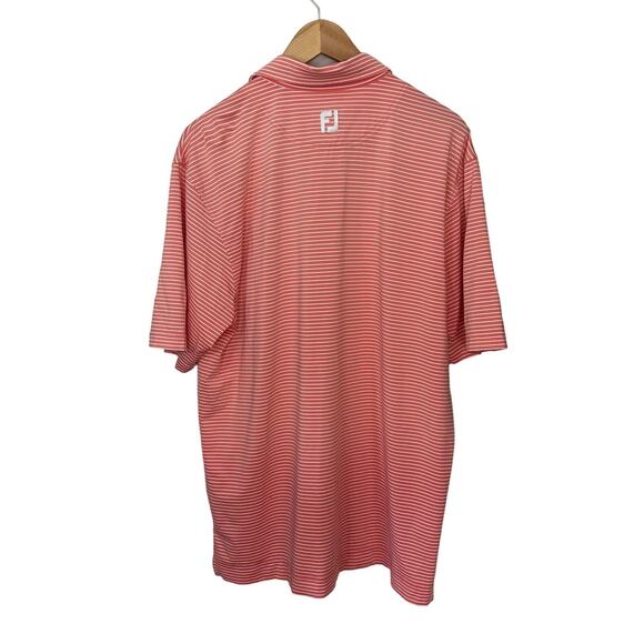 Footjoy FJ Performance Polo Shirt Mens L Melon Pink White Striped Stretch Golf - Picture 3 of 6